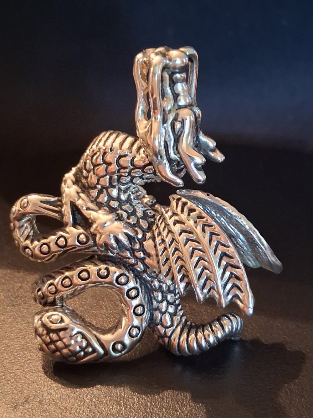 Vintage articulating dragon wrap ring. Stainless steel. Size 7.